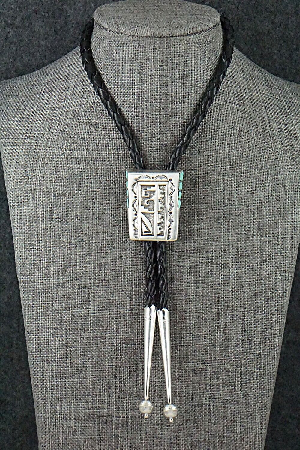 Turquoise & Sterling Silver Bolo Tie - Leonard Jim