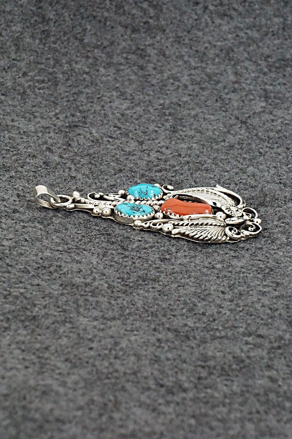 Turquoise, Coral & Sterling Silver Pendant - Martin Muskett