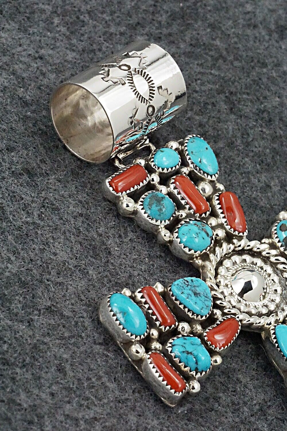 Turquoise, Coral and Sterling Silver Pendant - Marlene Haley