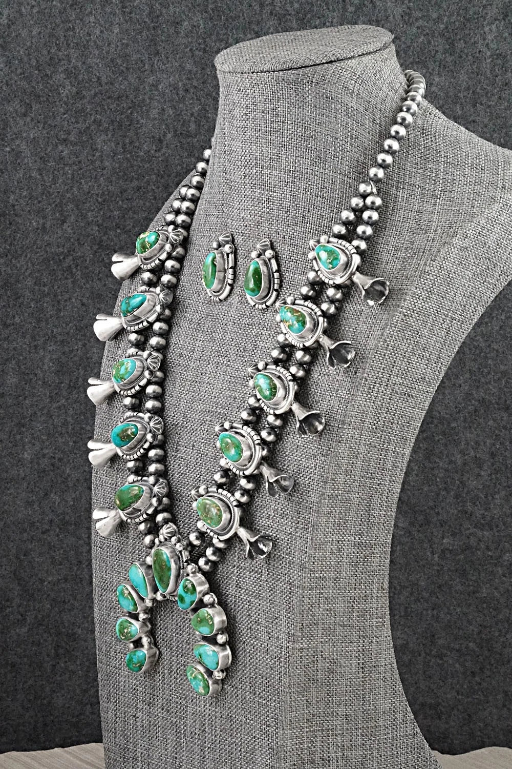 Turquoise & Sterling Silver Squash Blossom Set - Bob Becenti