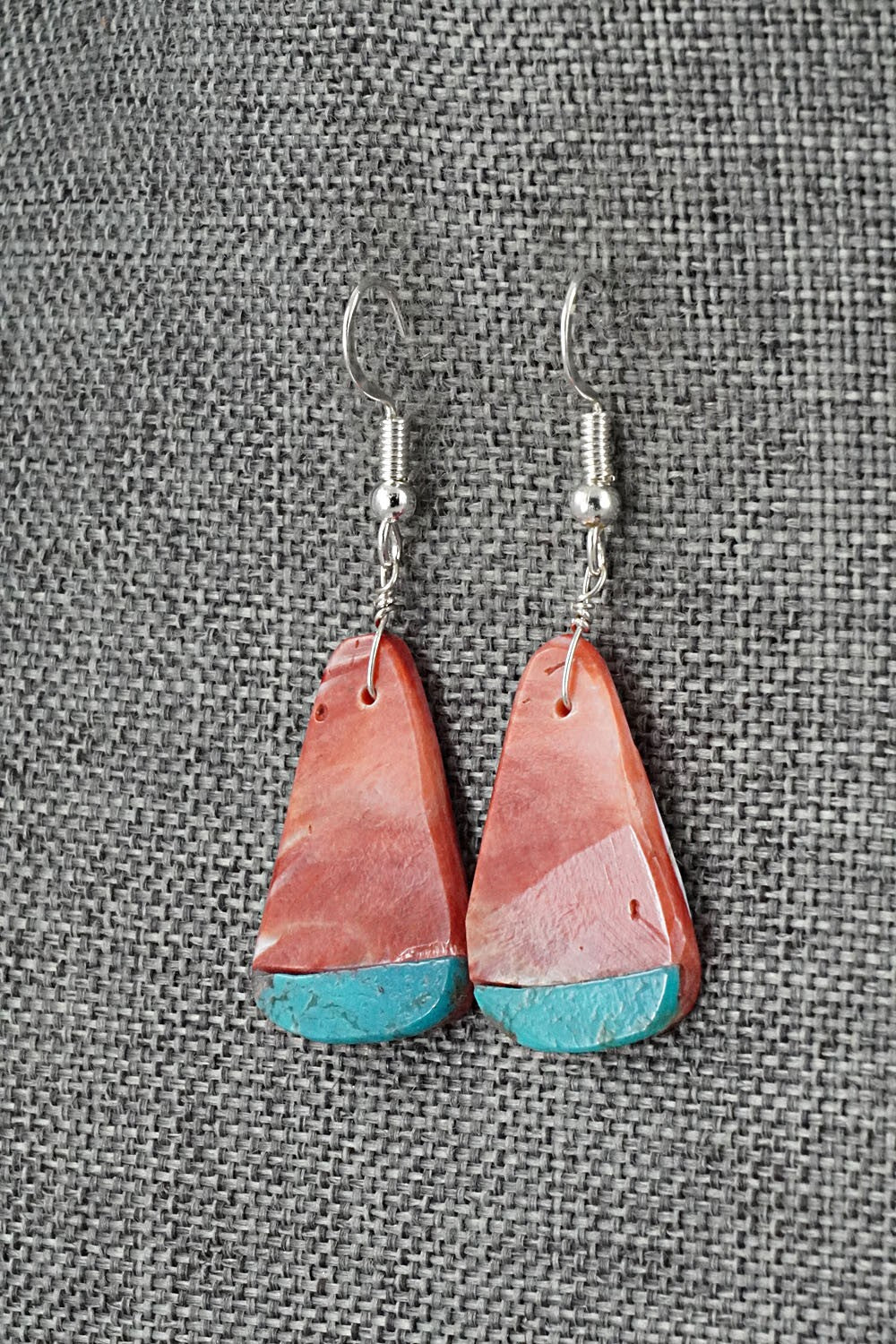 Spiny Oyster, Turquoise & Sterling Silver Earrings - Louise Pete