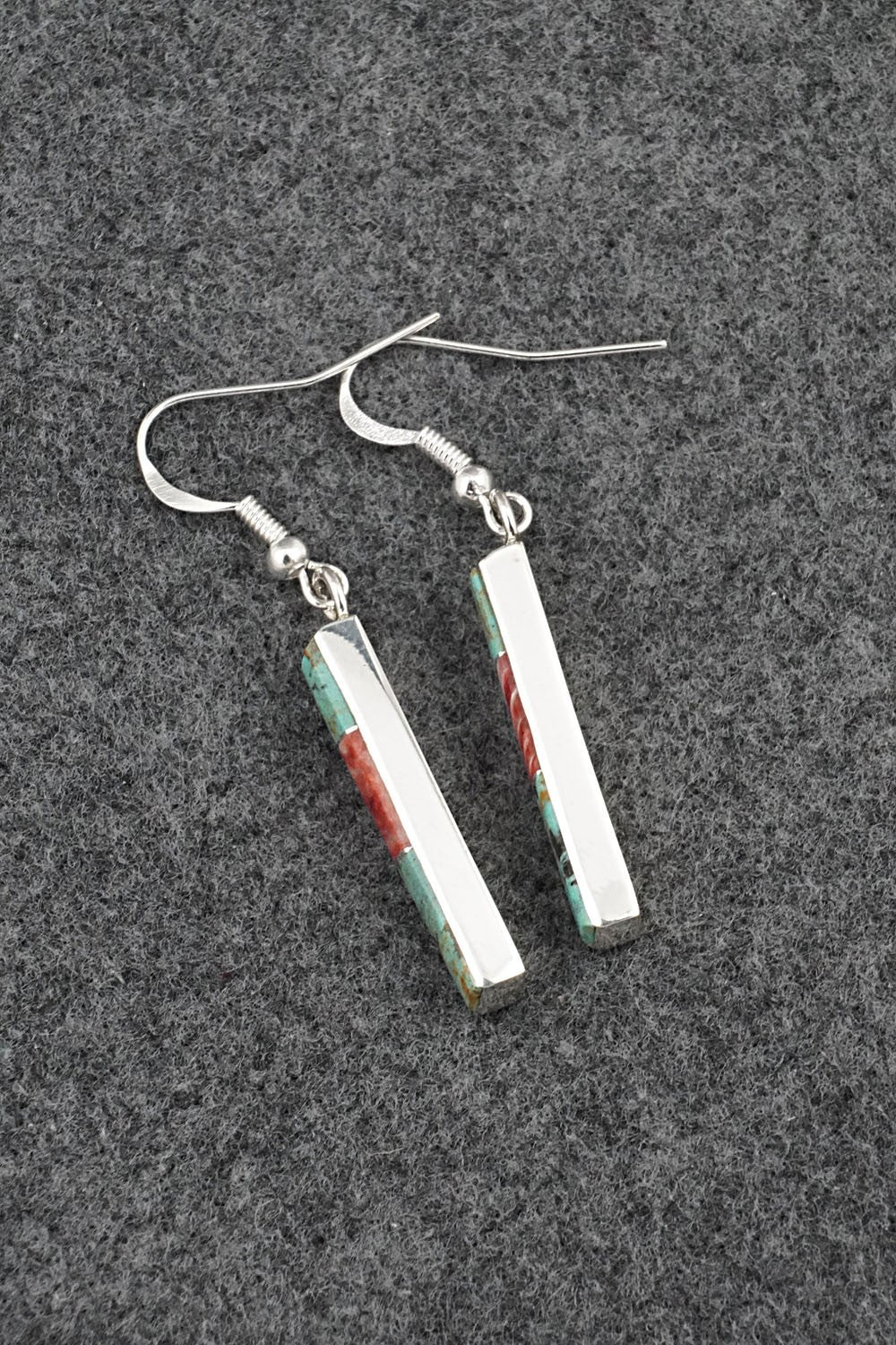 Turquoise, Spiny Oyster & Sterling Silver Earrings - Marilyn Yazzie