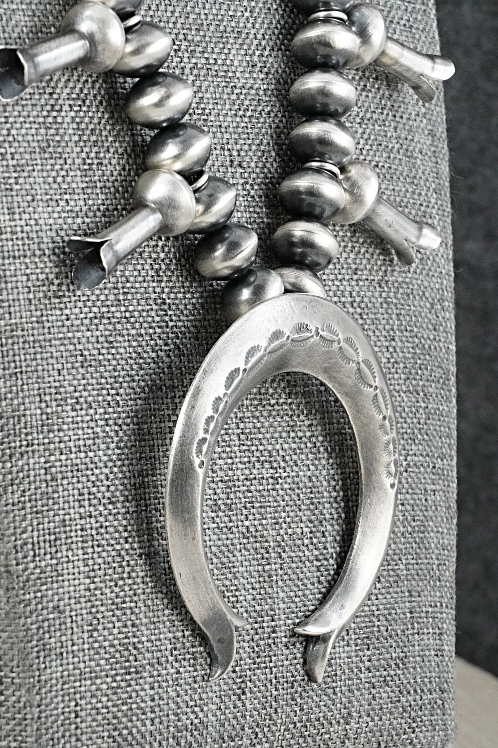 Sterling Silver Navajo Pearl Squash Blossom Necklace - Presley Haley