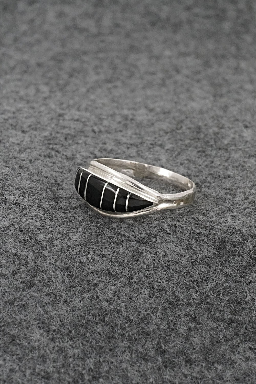 Onyx & Sterling Silver Inlay Ring - Ola Eriacho - Size 10