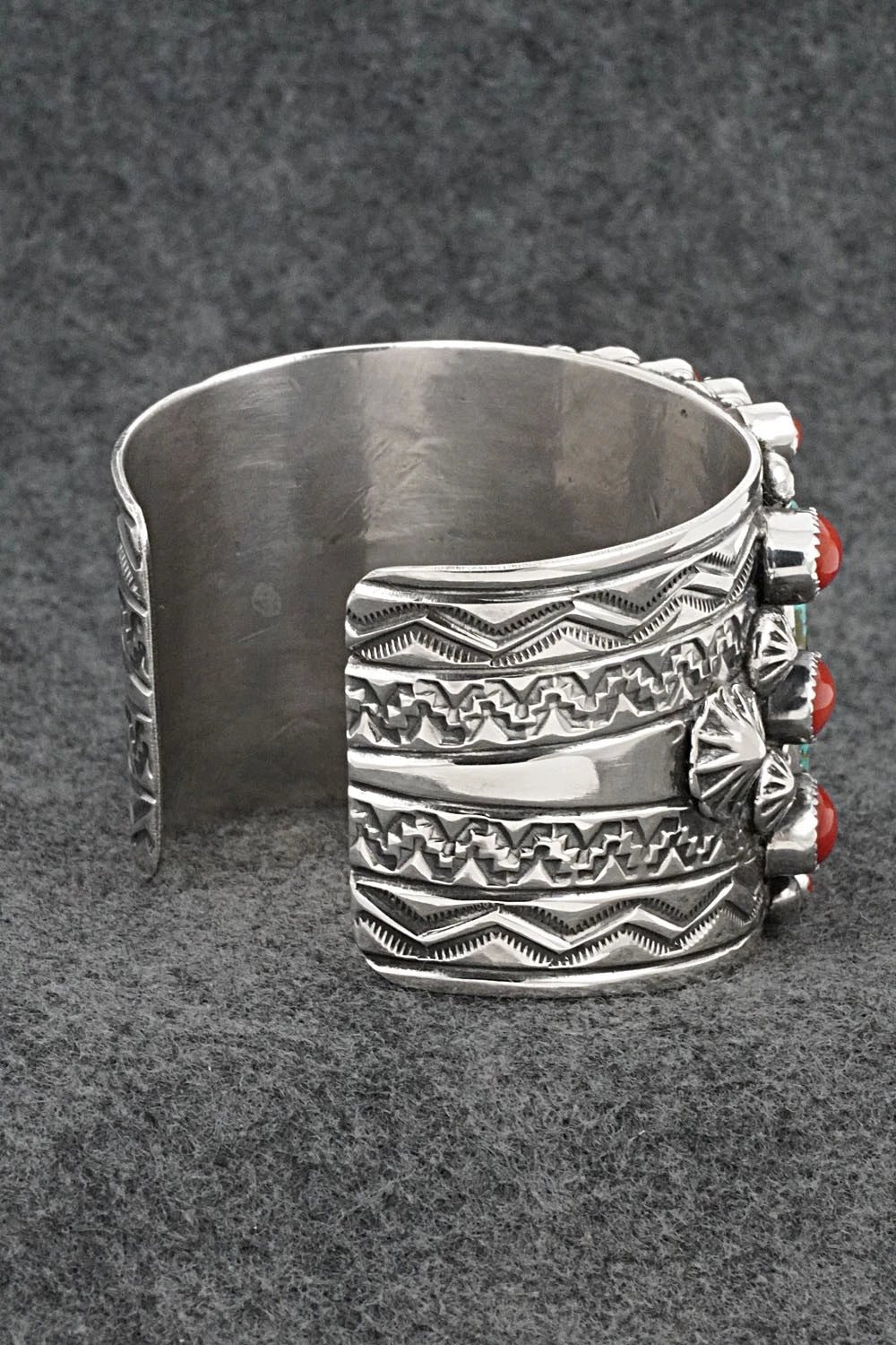 Turquoise, Coral & Sterling Silver Bracelet - Tillie Jon