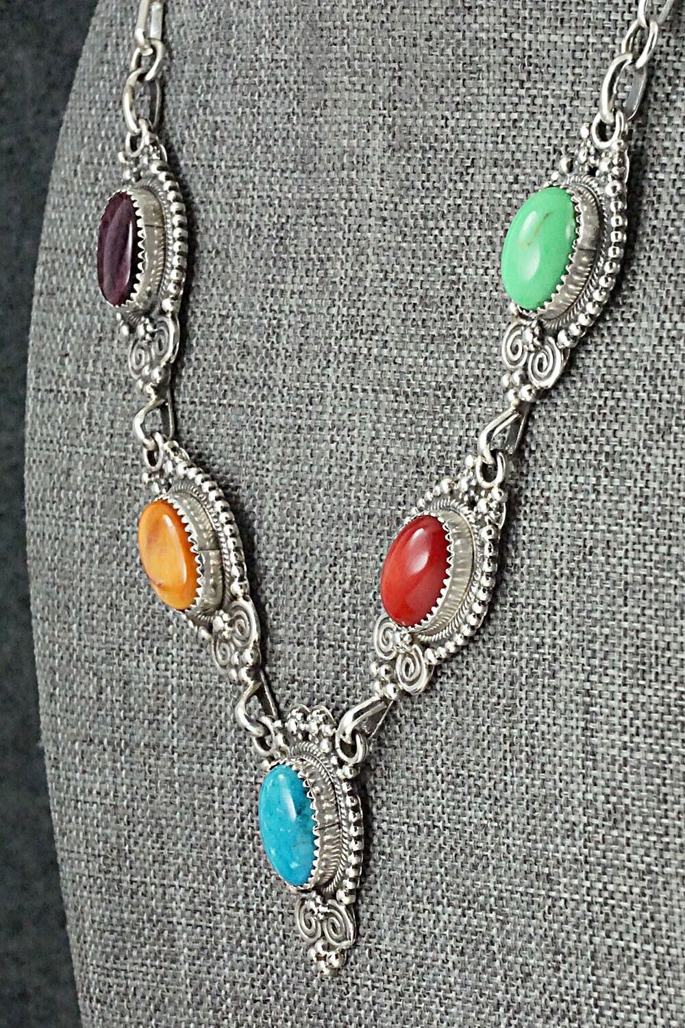 Multi Stone & Sterling Silver Necklace - Roie Jaque