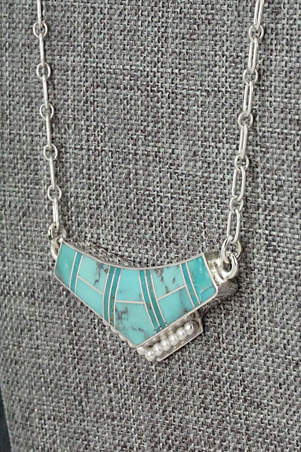 Turquoise & Sterling Silver Inlay Necklace - Curtis Manygoats