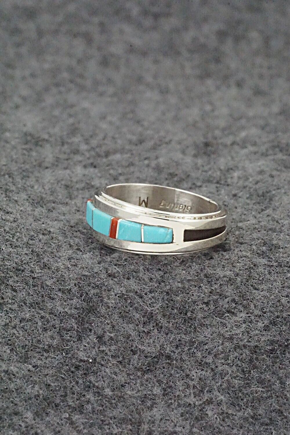 Turquoise, Coral & Sterling Silver Inlay Ring - Wilbert Muskett Jr. - Size 6