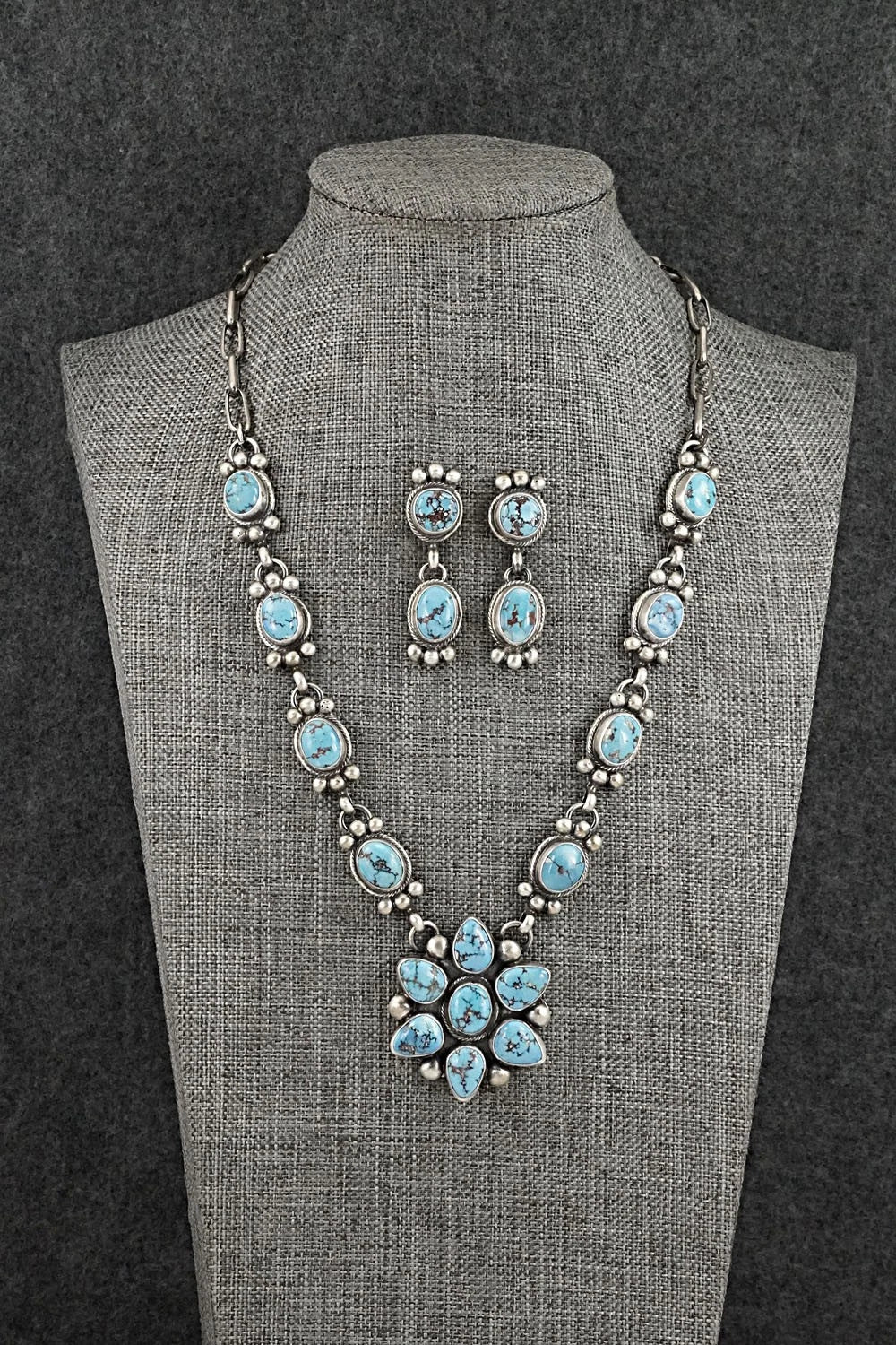 Turquoise & Sterling Silver Necklace and Earrings Set - Kathleen Livingston