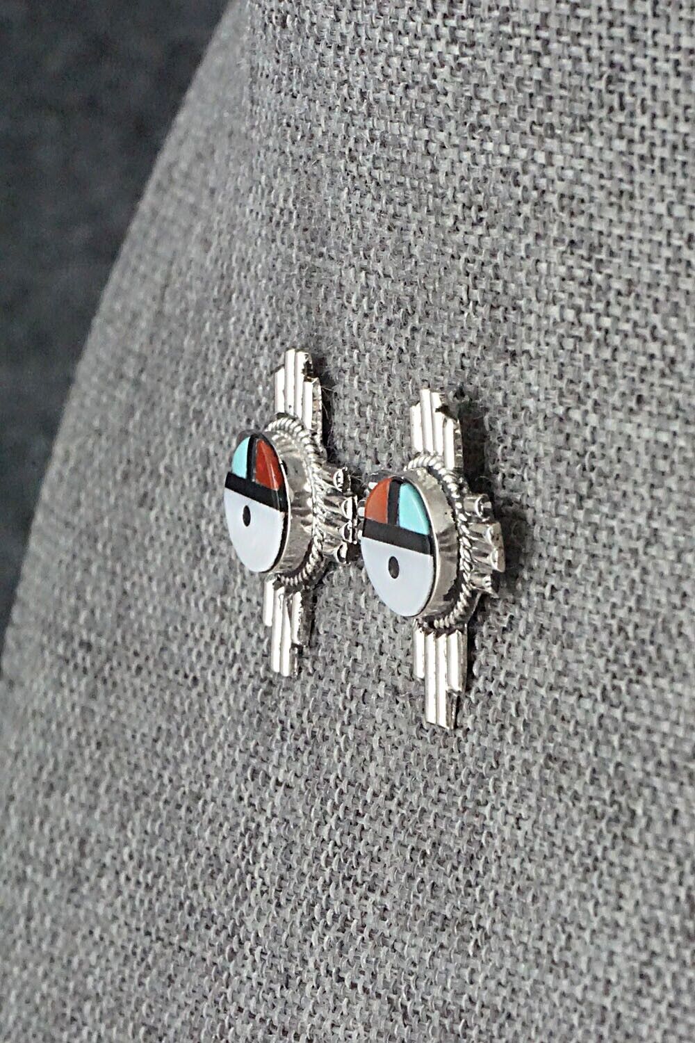 Multi Stone & Sterling Silver Inlay Earrings - Clifford Cheama