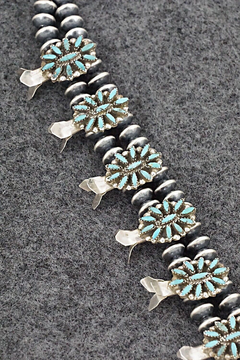 Turquoise & Sterling Silver Mini Squash Blossom Set - Lorena Peina