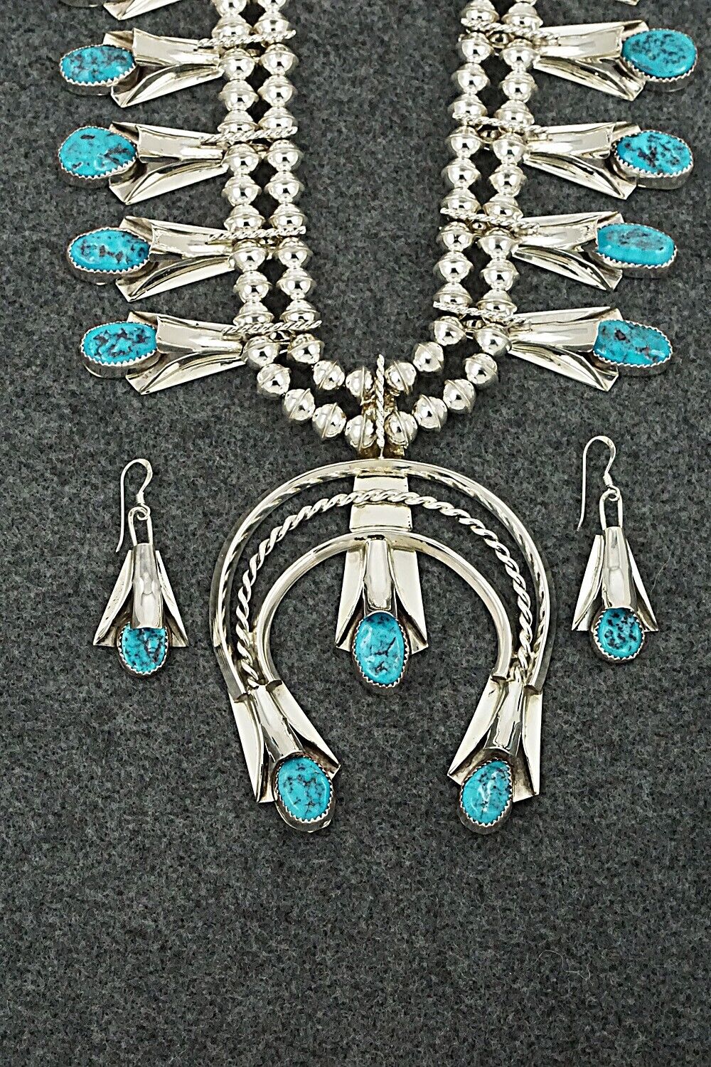 Turquoise & Sterling Silver Squash Blossom Set - Louise Yazzie