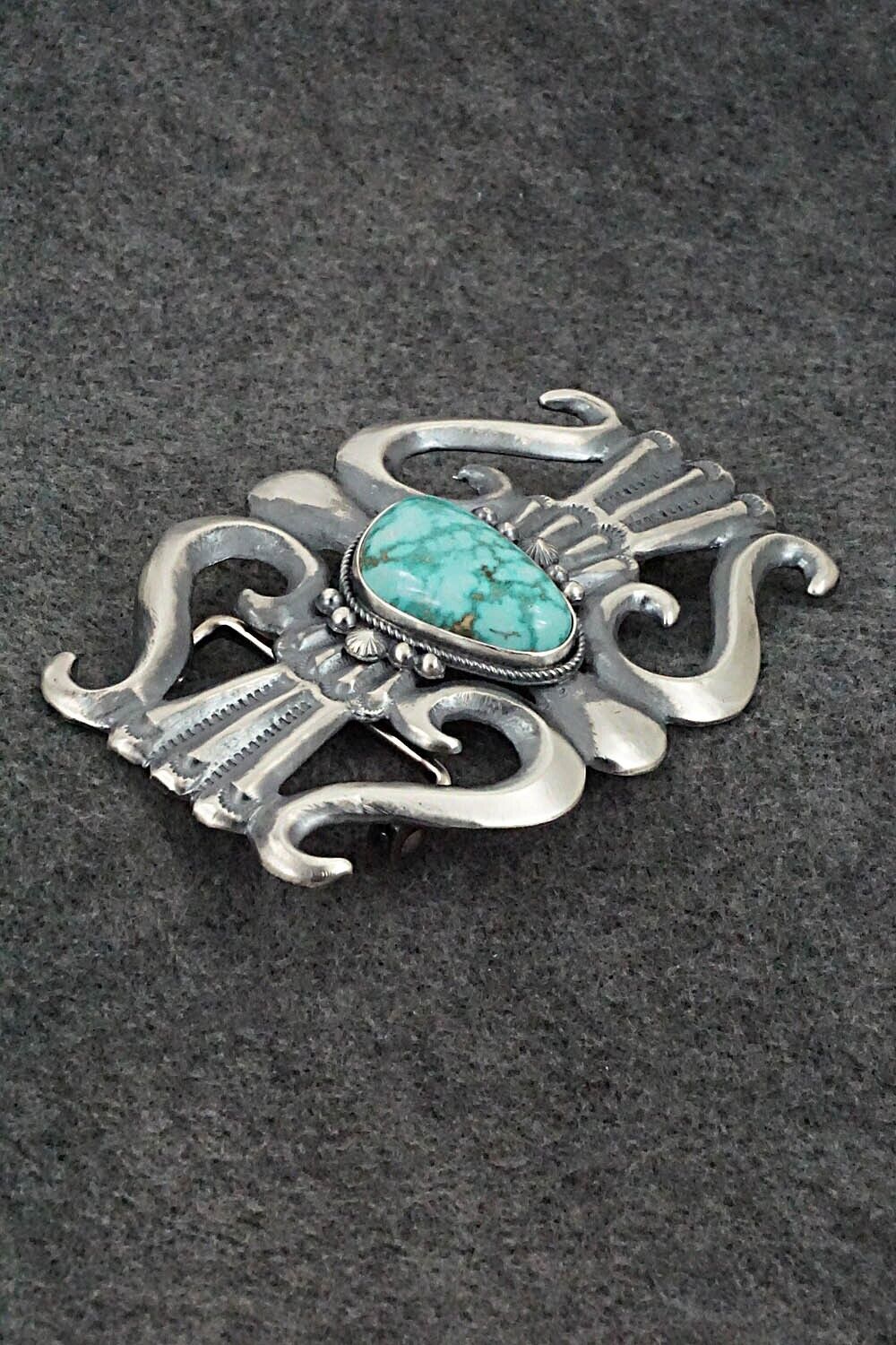 Turquoise & Sterling Silver Belt Buckle - Harrison Bitsue