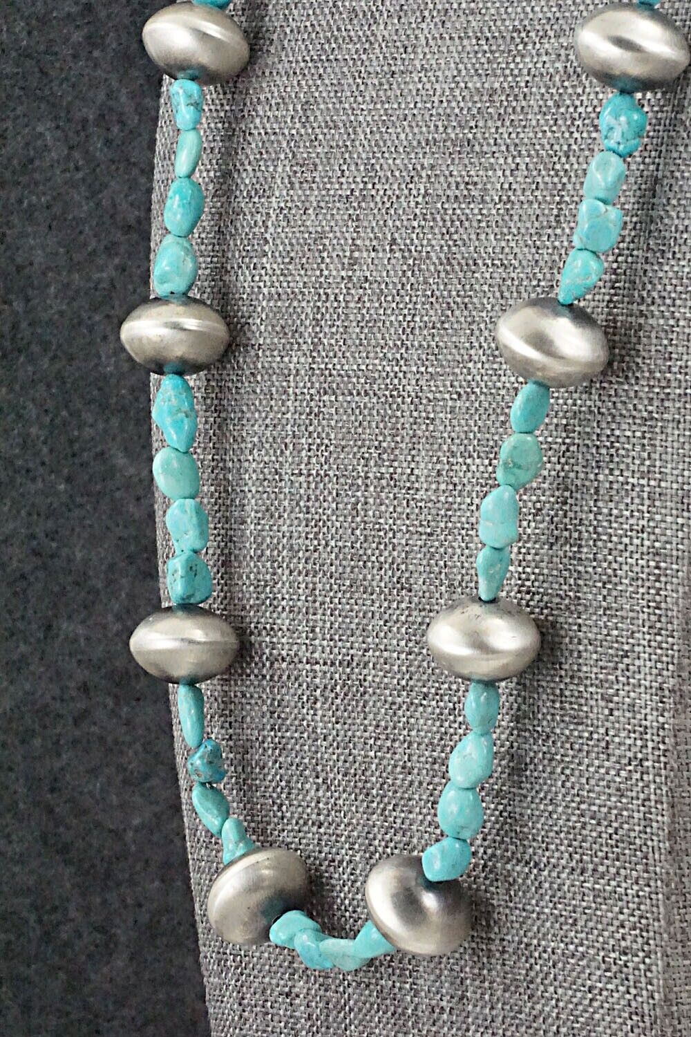 Turquoise & Sterling Silver Necklace 28" - Doreen Jake