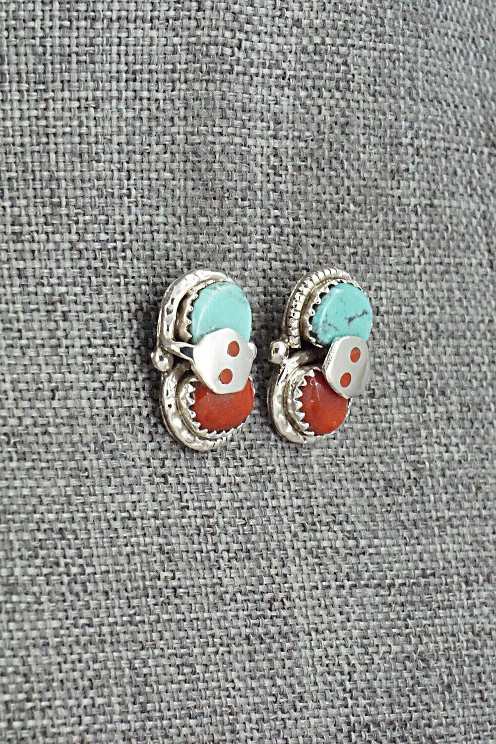 Turquoise, Coral & Sterling Silver Earrings - Joy Calavaza