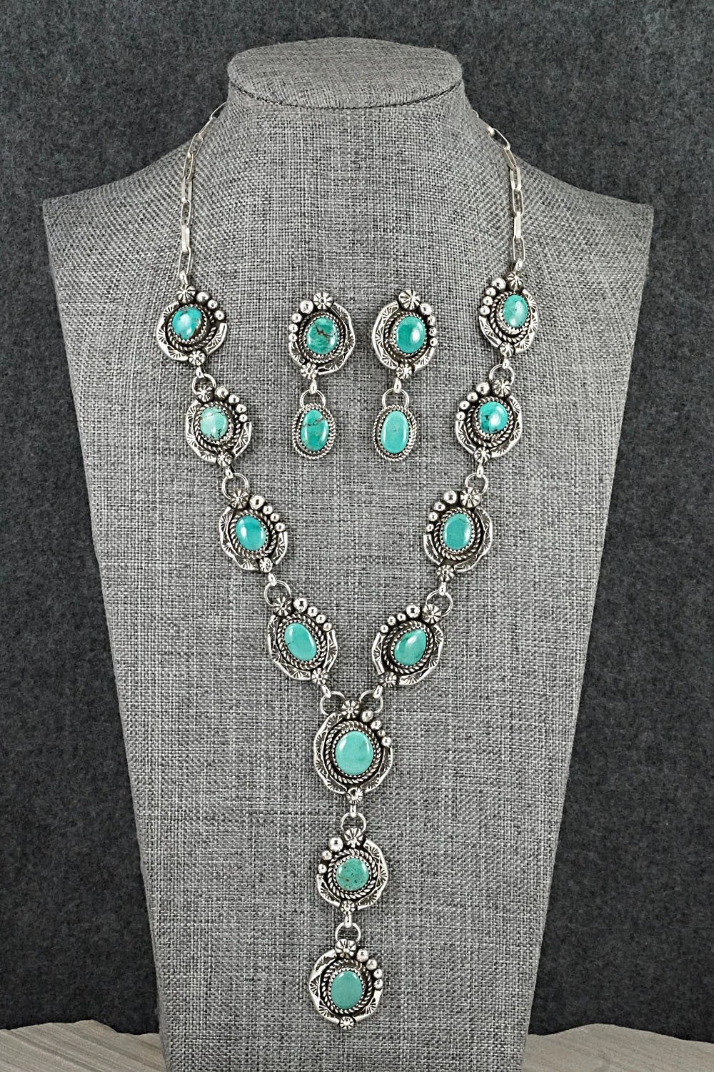 Turquoise & Sterling Silver Necklace and Earrings Set - Phil Nez