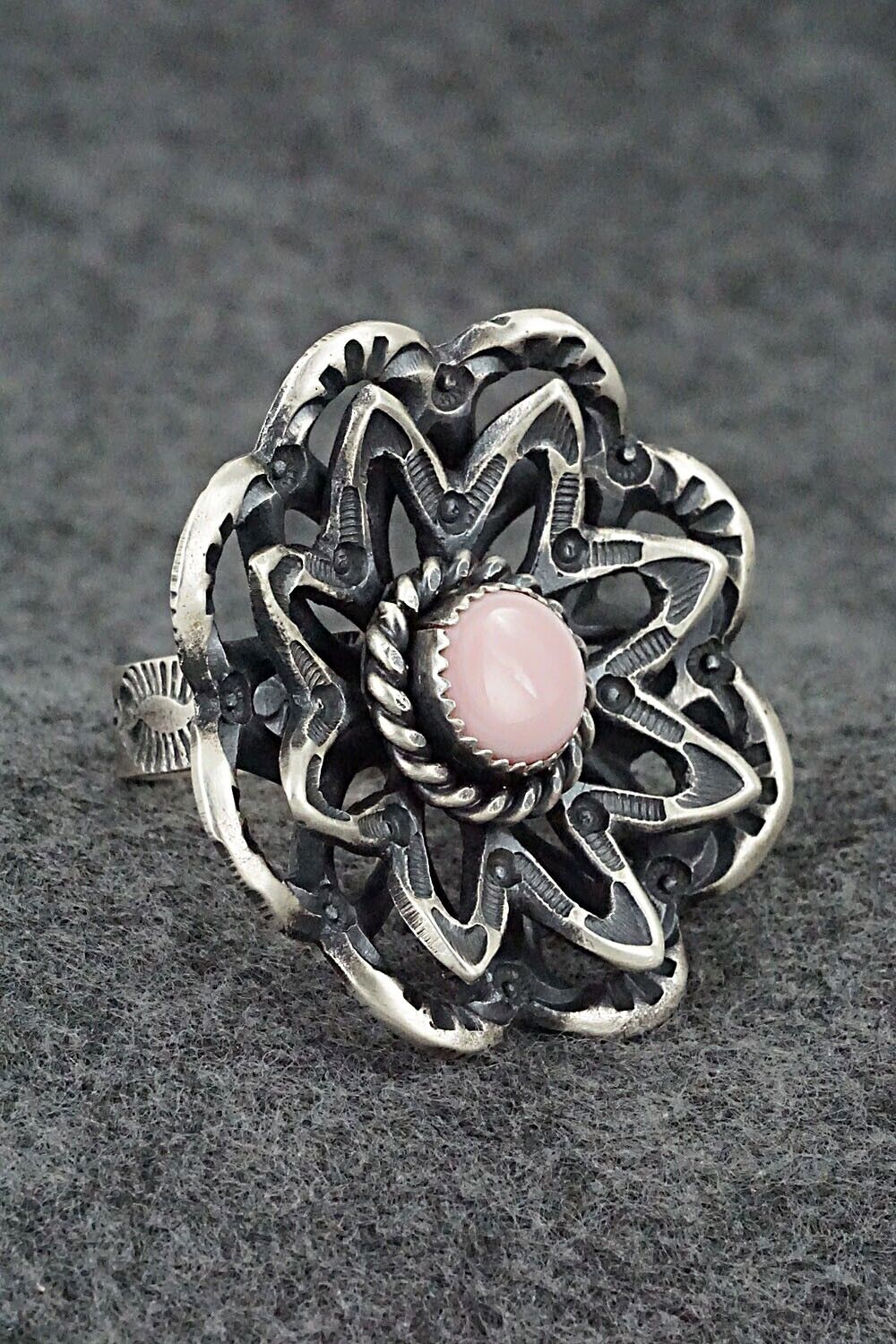 Pink Conch Shell & Sterling Silver Ring - Kevin Billah - Size 9 (Adj)