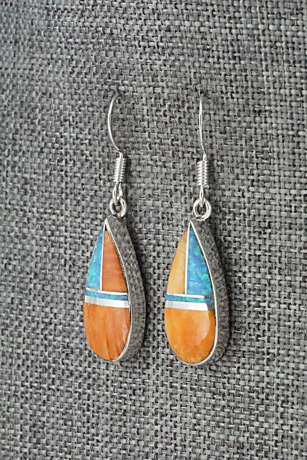 Spiny Oyster, Opalite & Sterling Silver Inlay Earrings - James Manygoats