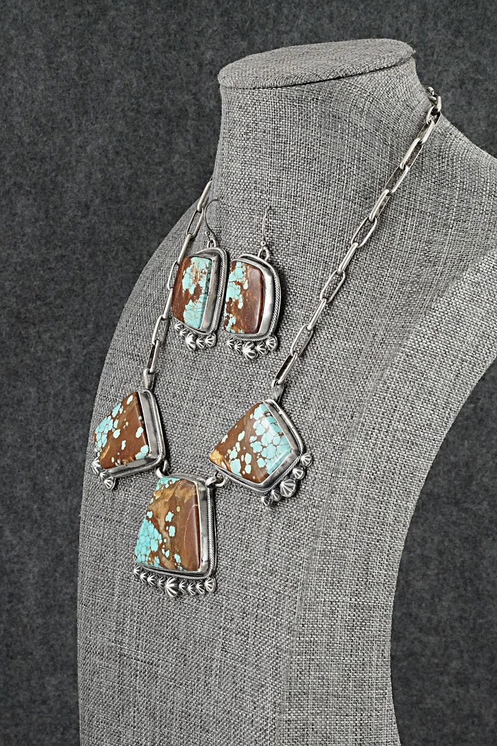 Turquoise & Sterling Silver Necklace and Earrings Set - Bobby Johnson