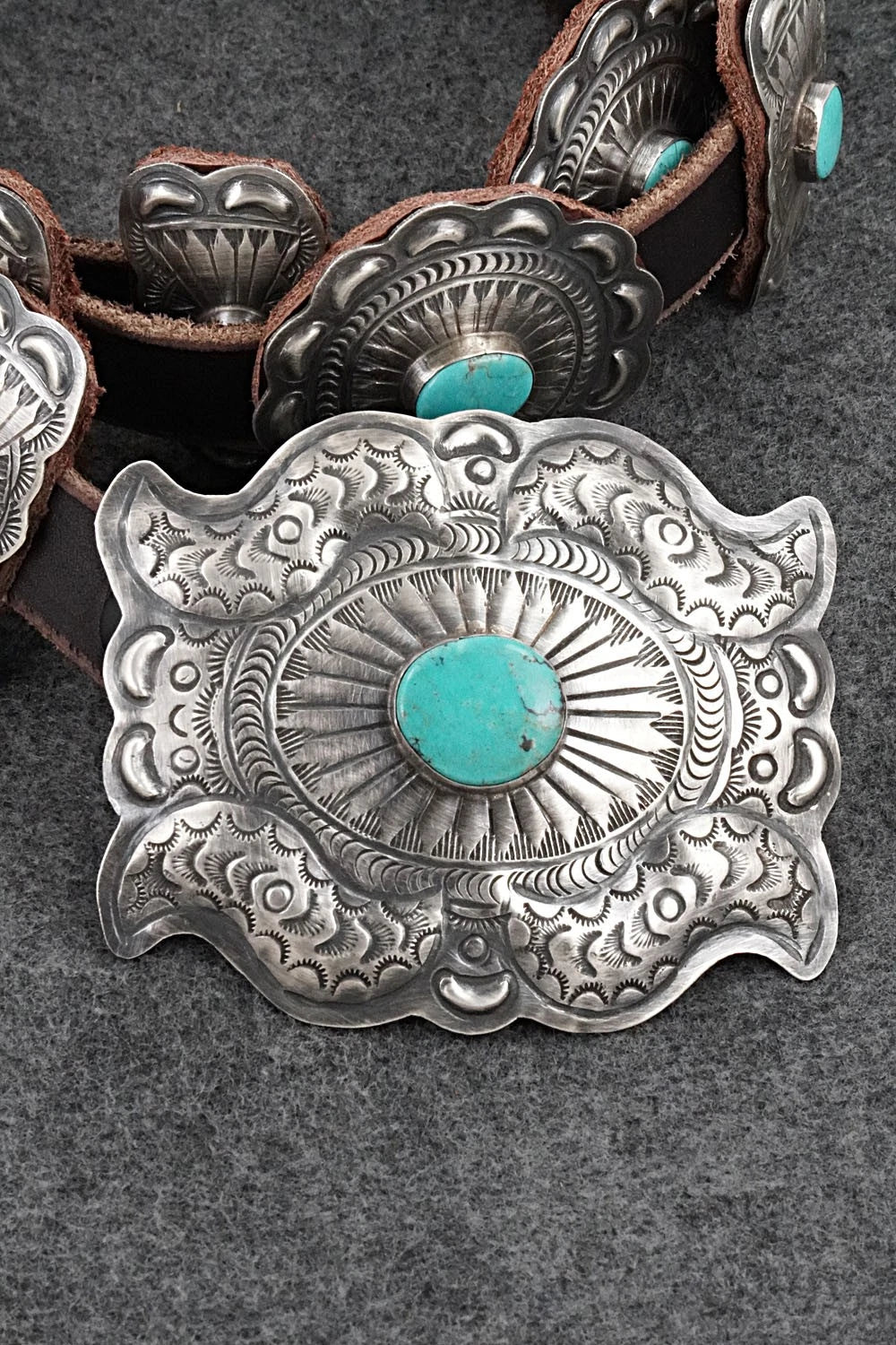 Turquoise, Sterling Silver & Leather Concho Belt - Dan Morgan