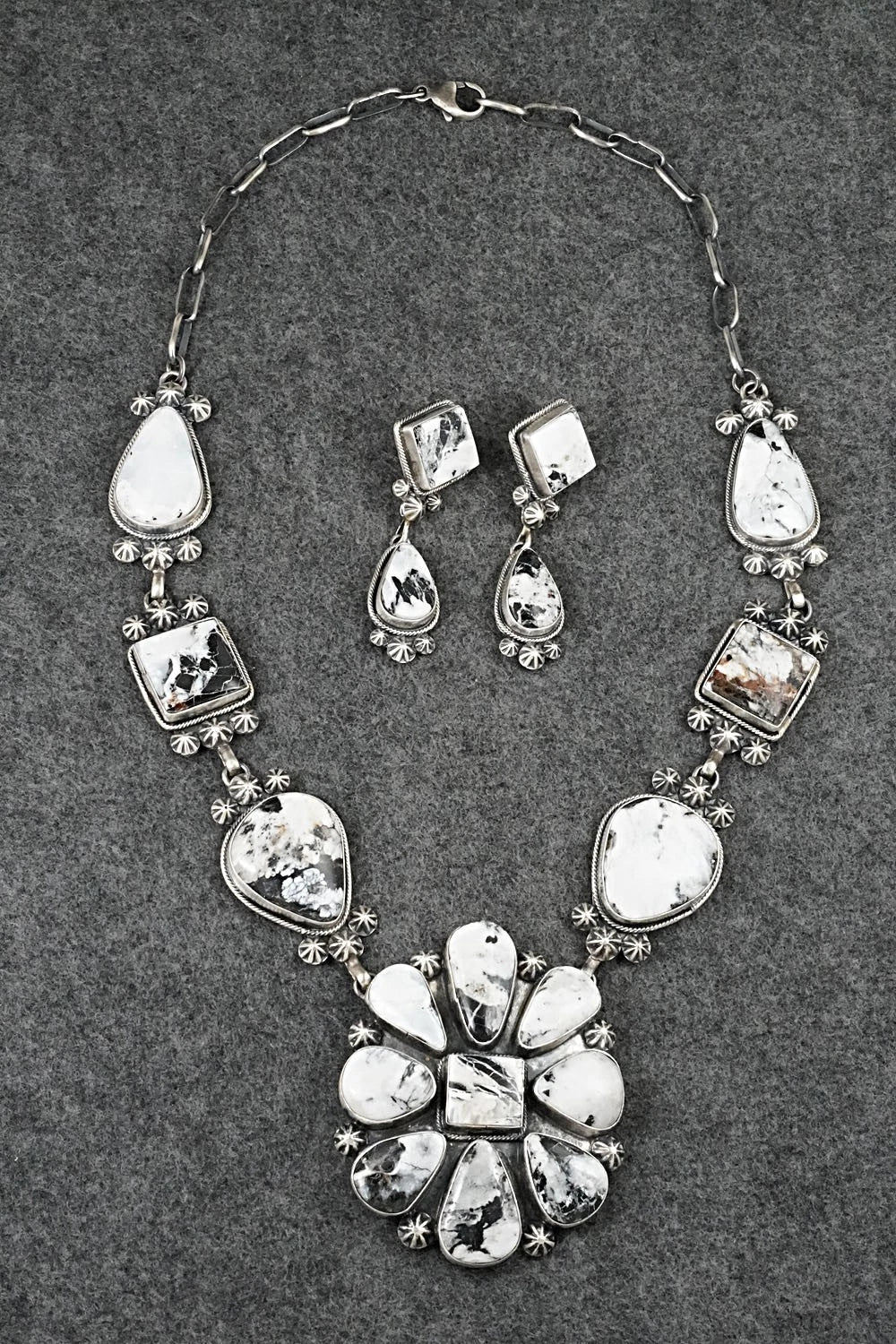 White Buffalo & Sterling Silver Necklace and Earrings Set - Paul Livingston