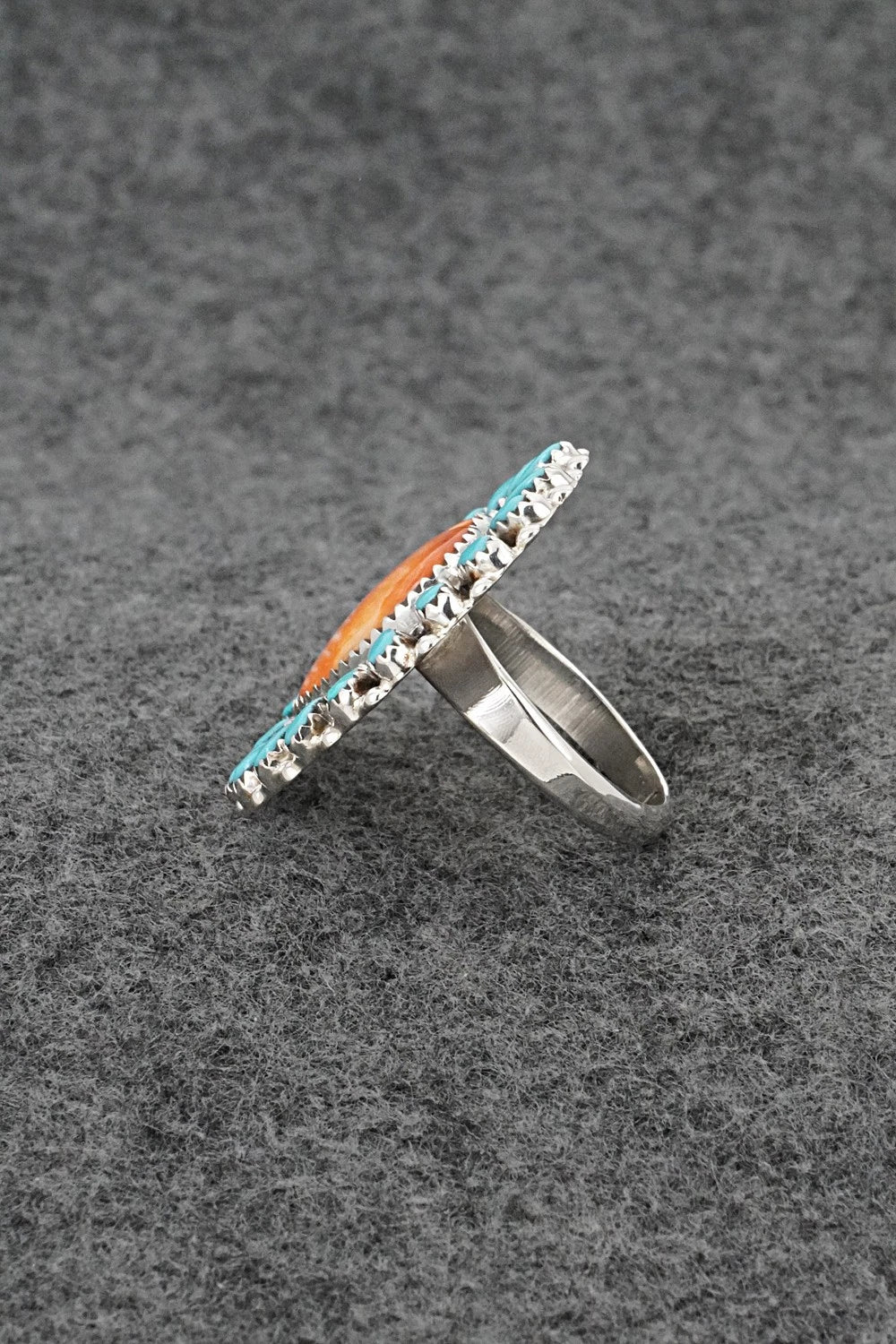 Turquoise, Spiny Oyster & Sterling Silver Ring - Elton James - Size 9