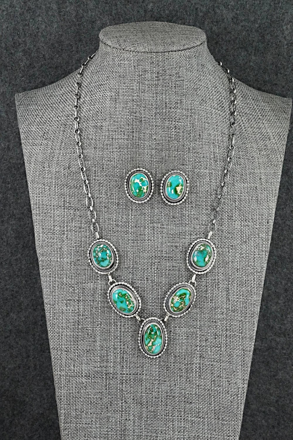 Turquoise & Sterling Silver Necklace and Earrings Set - Darrin Livingston