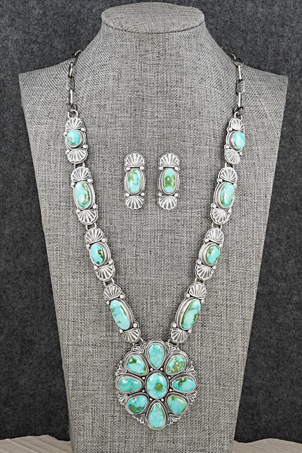 Turquoise & Sterling Silver Necklace and Earrings Set - Randy Boyd