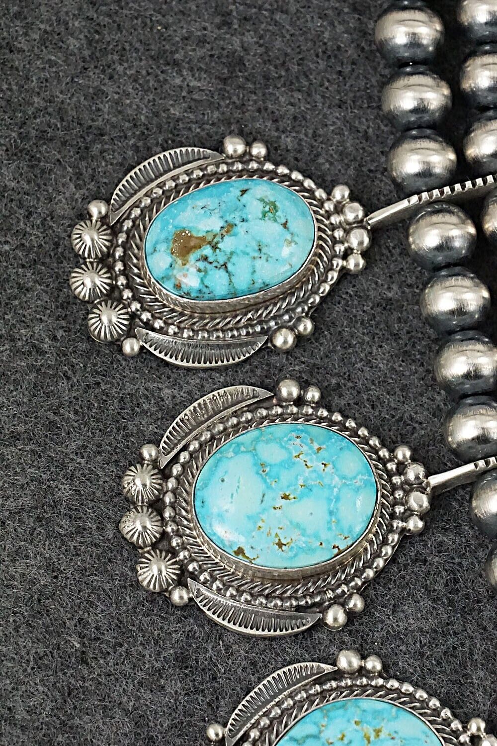 Turquoise & Sterling Silver Squash Blossom and Earrings Set - Tom Lewis
