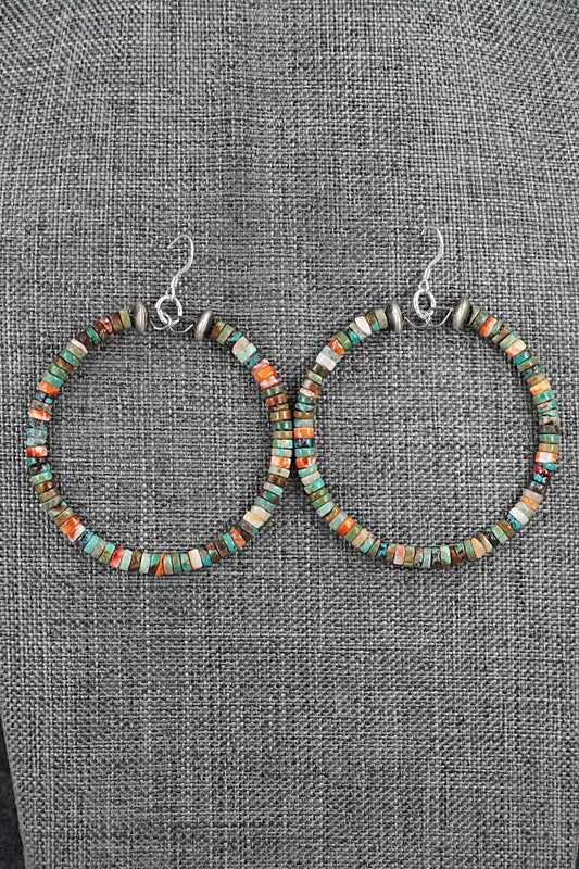 Turquoise, Spiny Oyster & Sterling Silver Earrings - Doreen Jake
