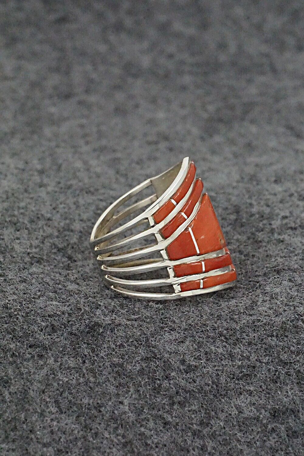 Coral & Sterling Silver Ring - Andrew Enrico - Size 7