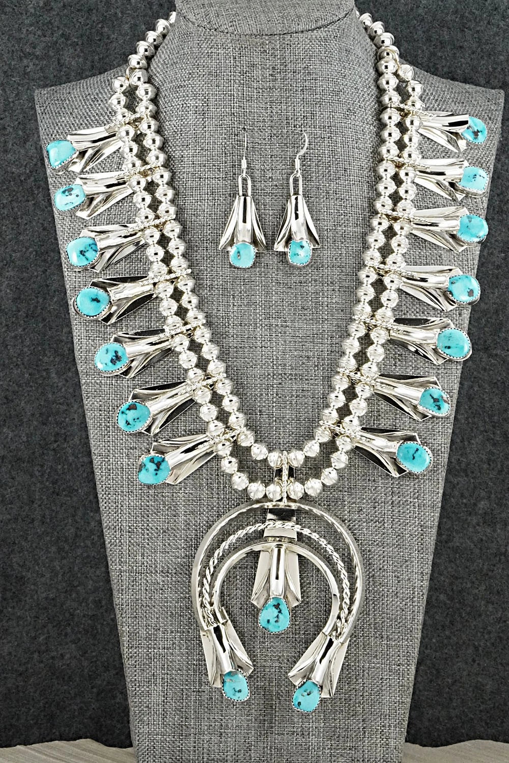Turquoise & Sterling Silver Squash Blossom Set - Louise Yazzie