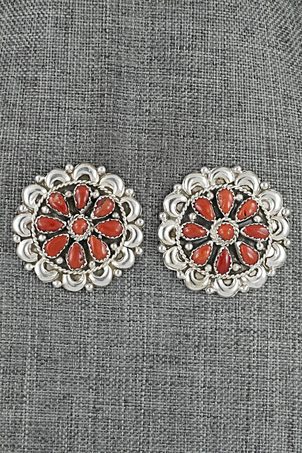 Coral & Sterling Silver Necklace and Earrings Set - Eunice Wilson