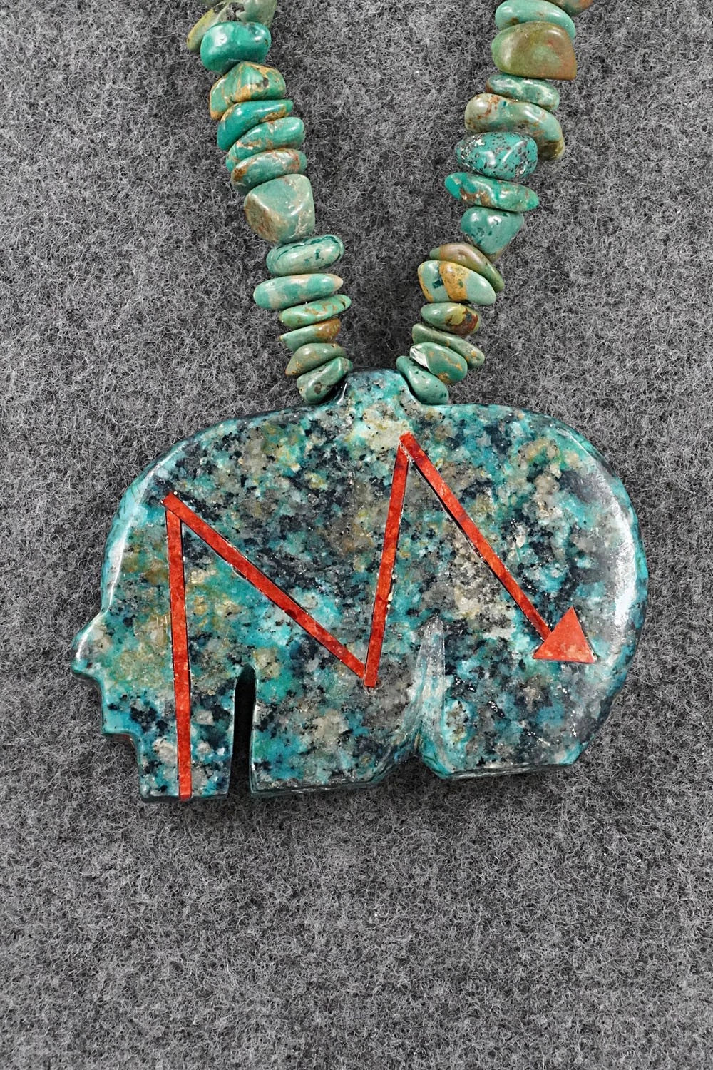 Turquoise Zuni Fetish Carving & Sterling Silver Necklace - Bernard Laiwakete