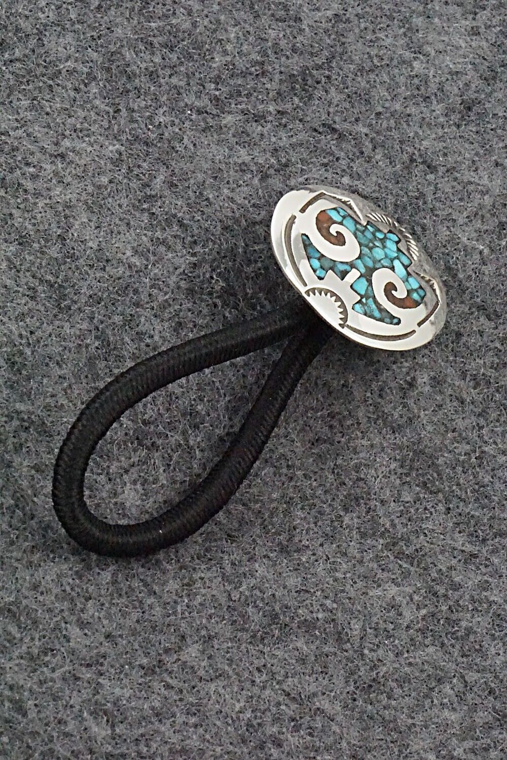 Turquoise, Coral & Sterling Silver Hair Tie - Joleen Yazzie