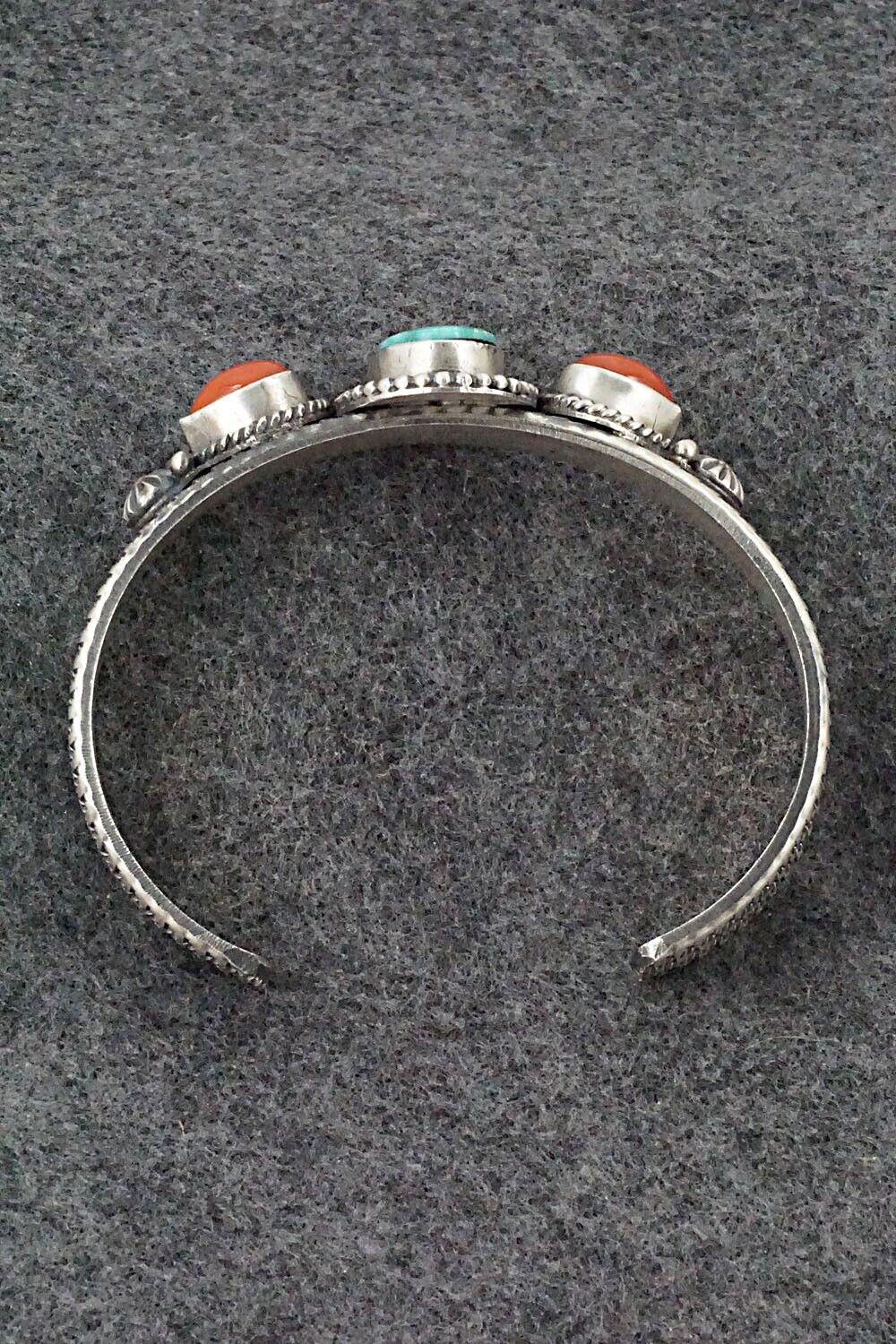 Turquoise, Coral & Sterling Silver Bracelet - Michael Calladitto