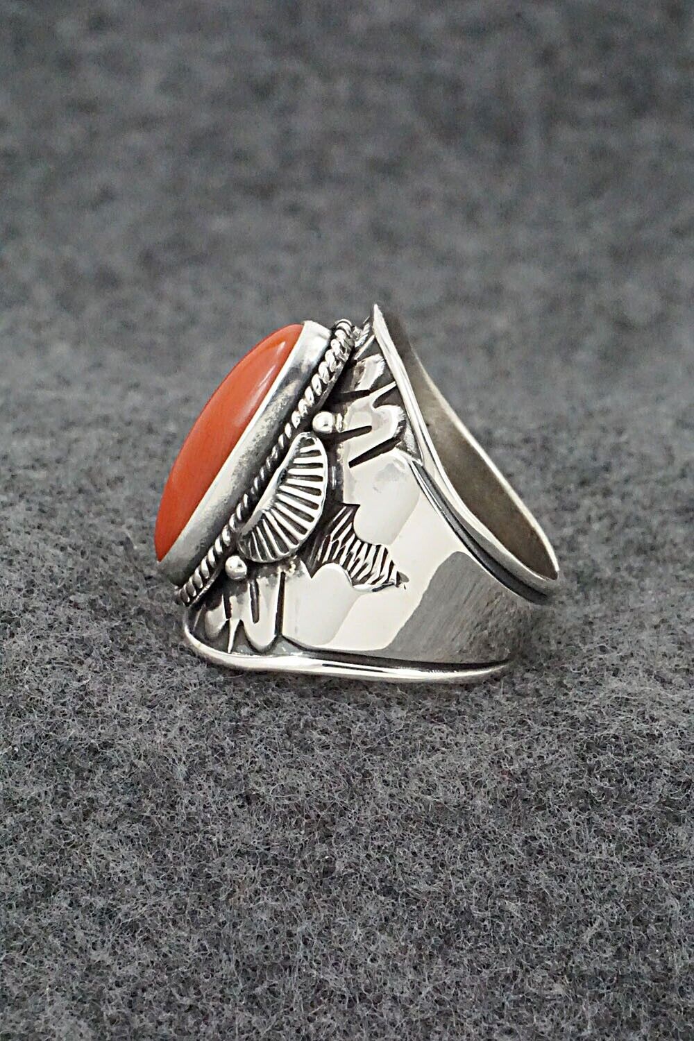 Coral & Sterling Silver Ring - Derrick Gordon - Size 9