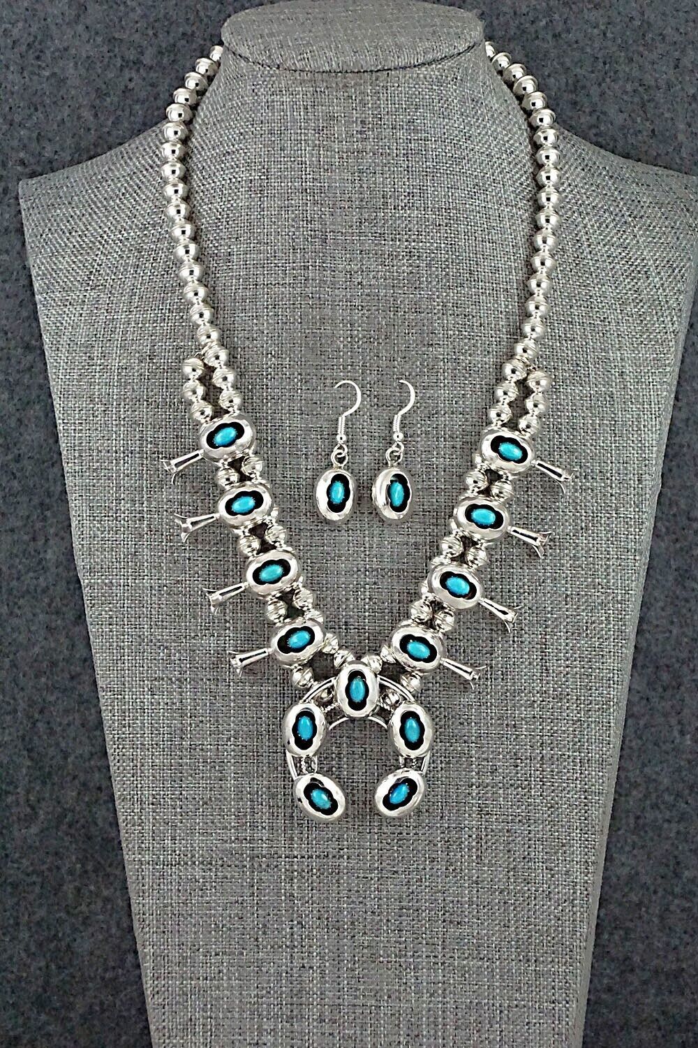 Turquoise & Sterling Silver Mini Squash Blossom Set - Phil Garcia