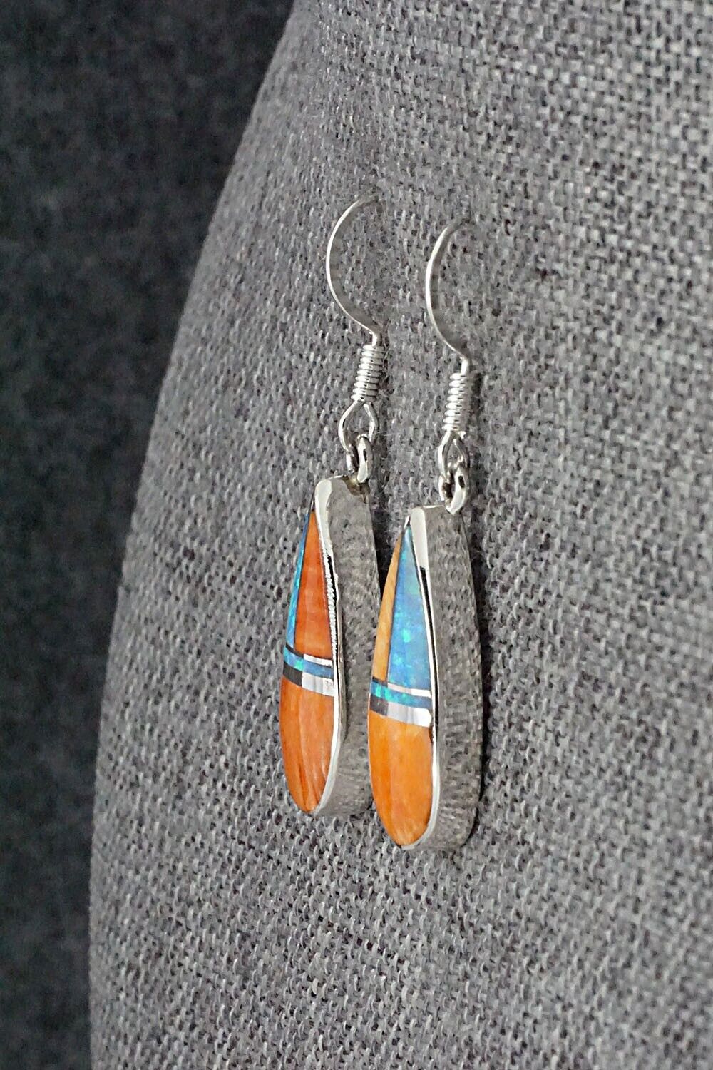 Spiny Oyster, Opalite & Sterling Silver Inlay Earrings - James Manygoats