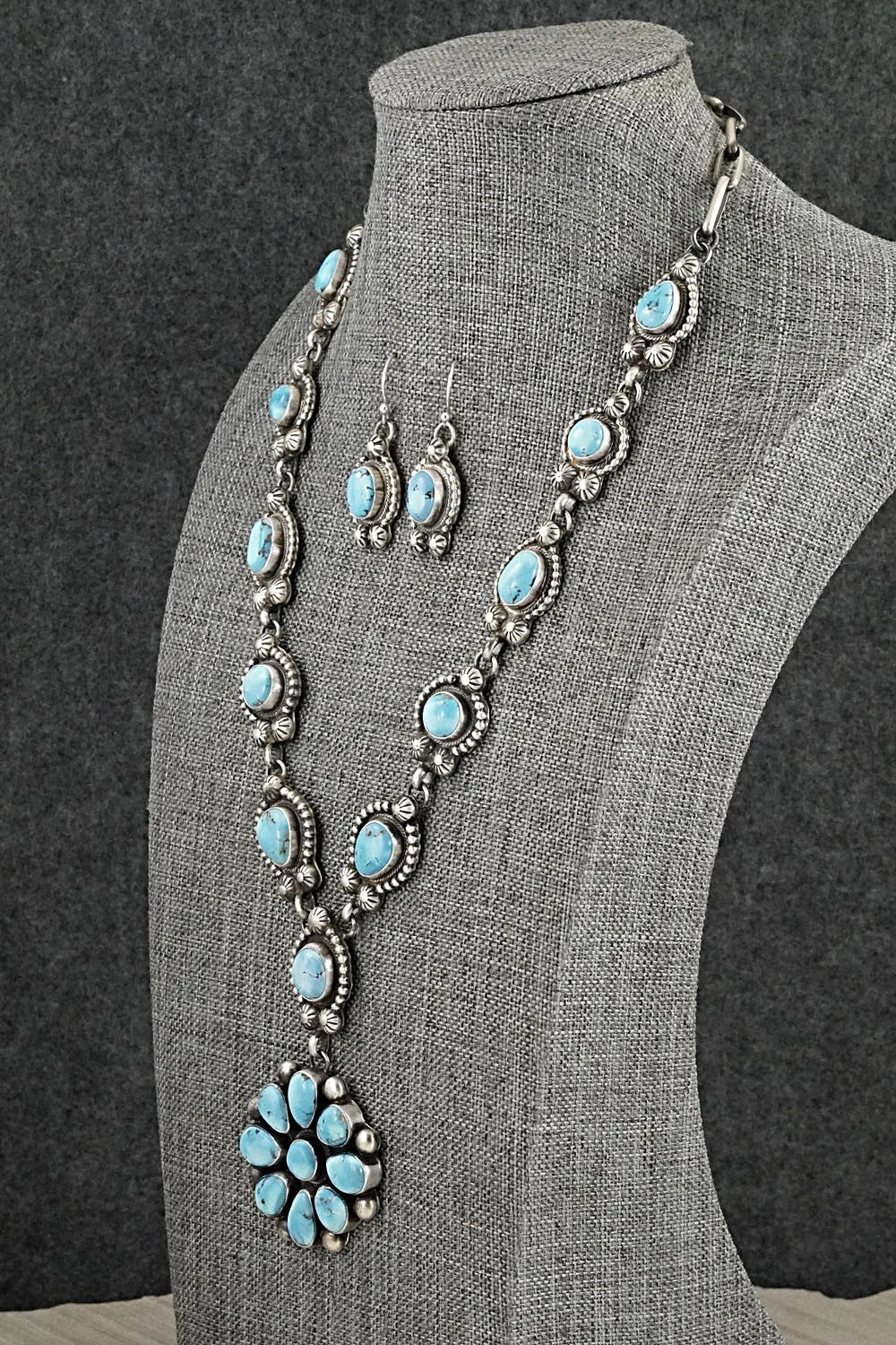 Turquoise & Sterling Silver Necklace and Earrings Set - Kathleen Livingston