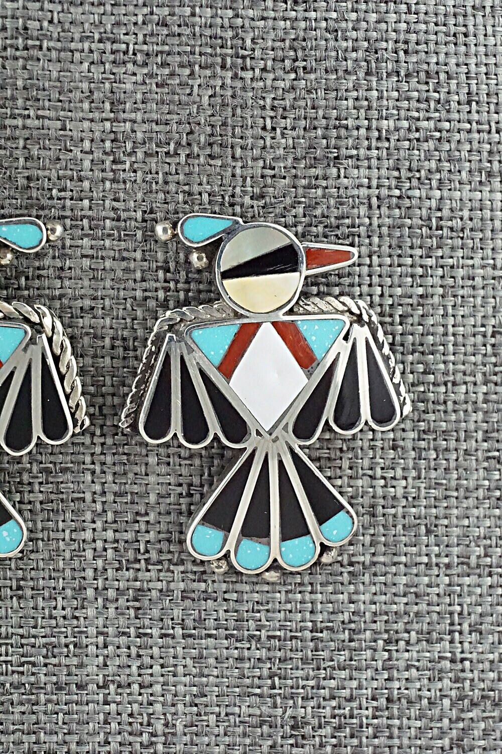 Multi Stone Inlay & Sterling Silver Earrings - Adrian Wallace