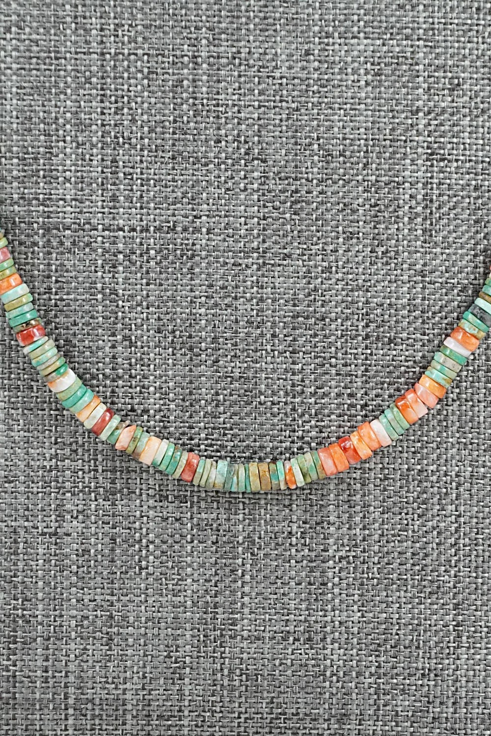 Turquoise, Spiny Oyster & Sterling Silver Necklace 24" - Doreen Jake