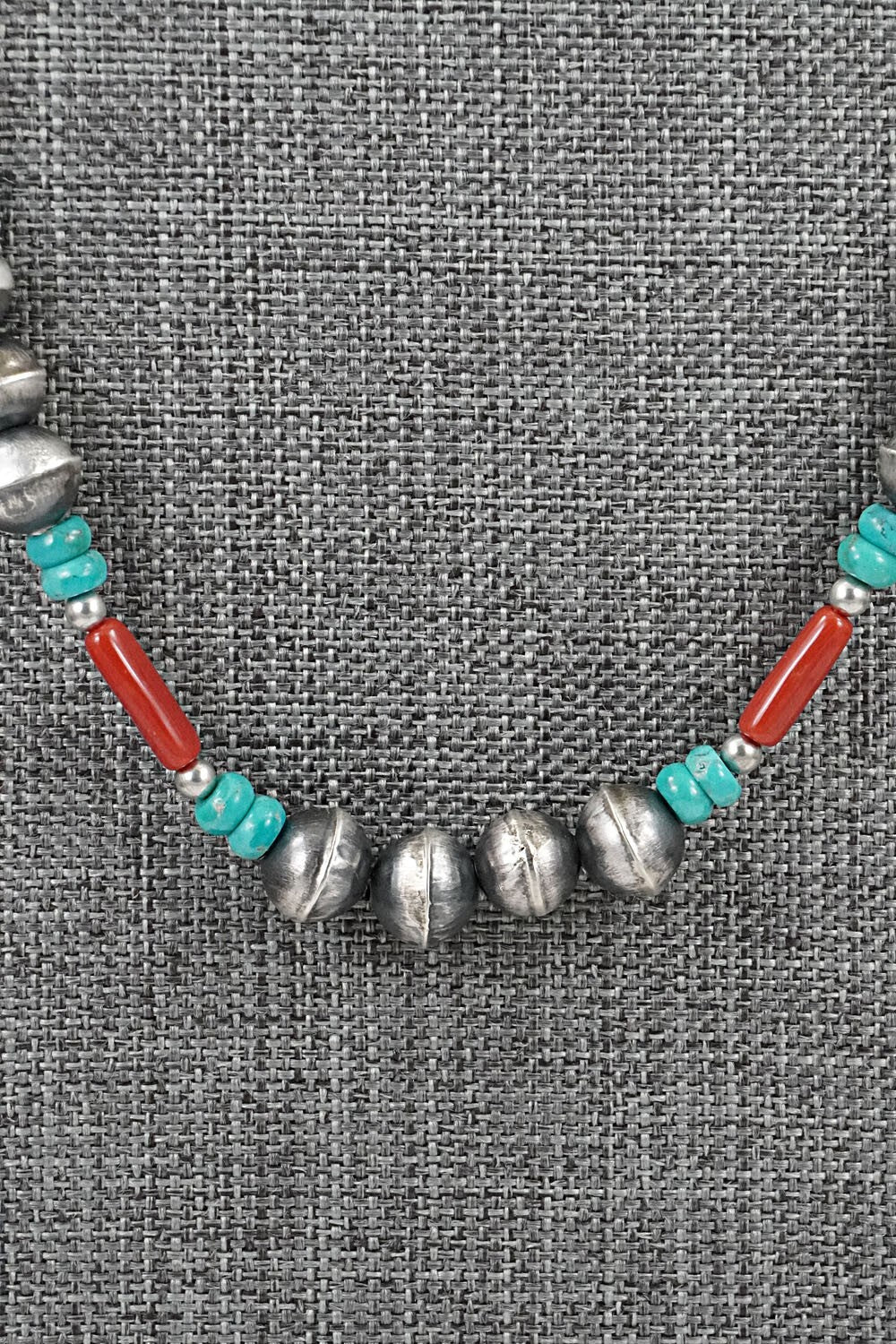 Multi-Stone & Sterling Silver Navajo Pearl Necklace 24" - Vintage