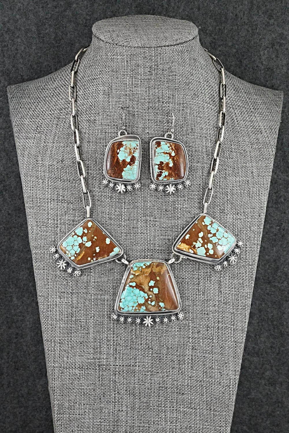Turquoise & Sterling Silver Necklace and Earrings Set - Bobby Johnson