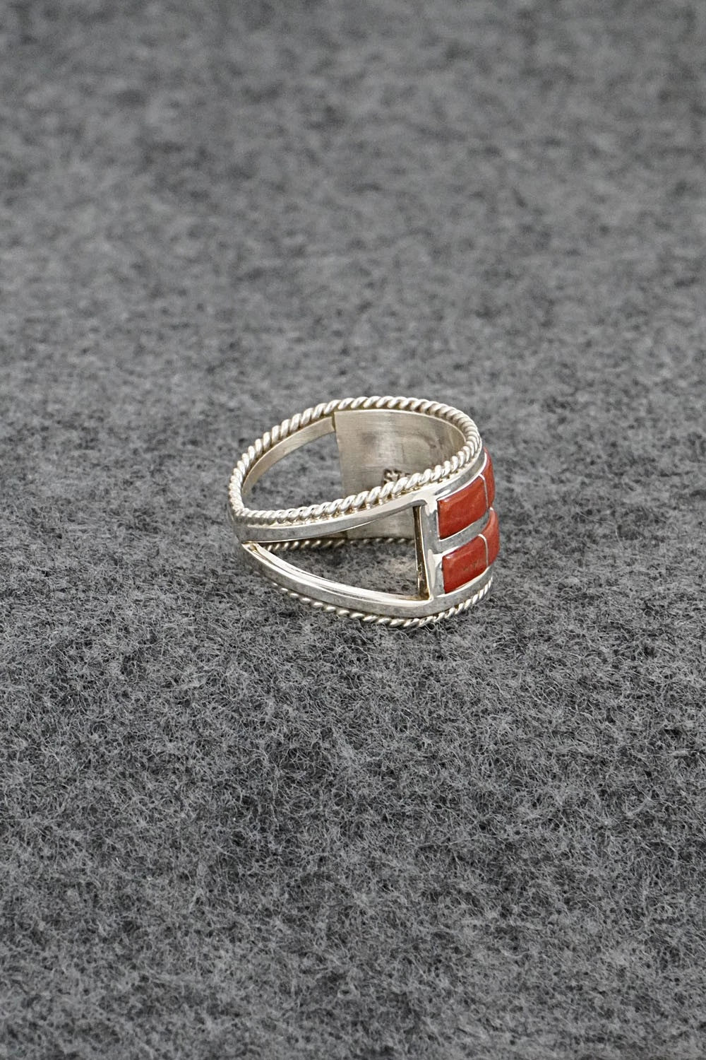 Coral and Sterling Silver Ring - Bruce Johnson - Size 7