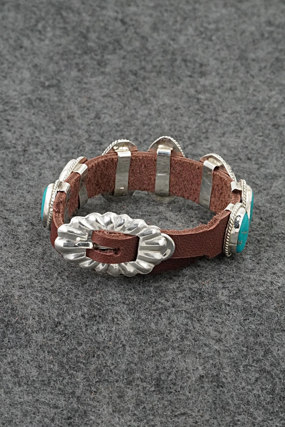 Turquoise, Sterling Silver & Leather Bracelet - Marlene Ramone