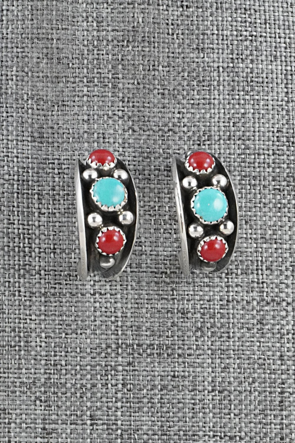 Coral, Turquoise & Sterling Silver Earrings - Paul Largo