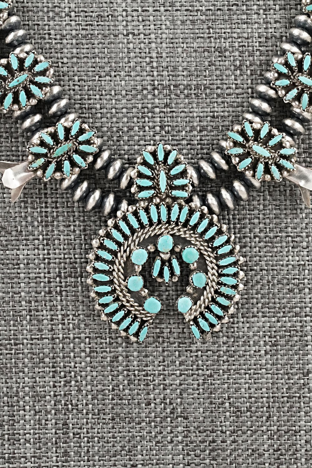 Turquoise & Sterling Silver Mini Squash Blossom Set - Lorena Peina