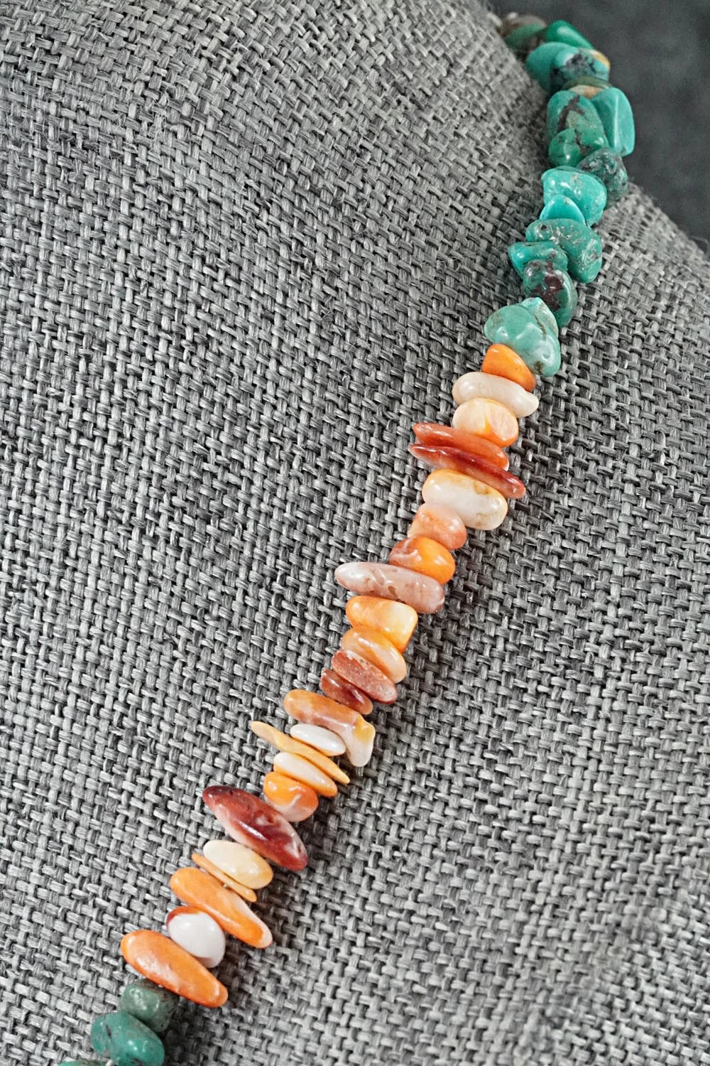 Turquoise, Spiny Oyster & Sterling Silver Necklace 17" - Doreen Jake