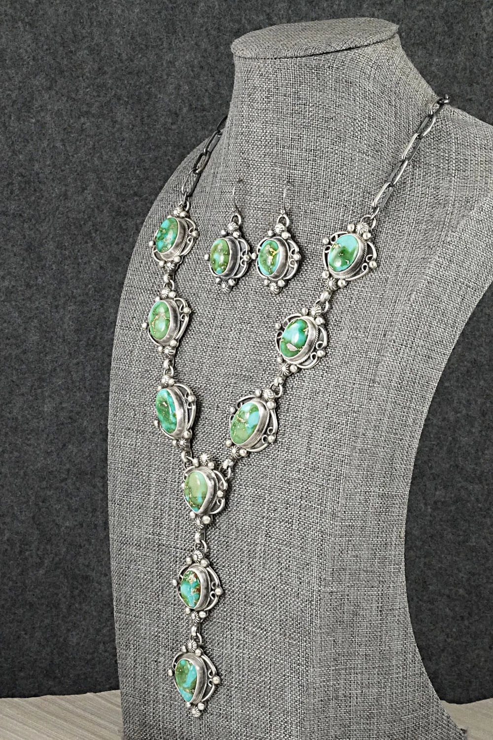 Turquoise & Sterling Silver Necklace and Earrings Set - Kathleen Livingston
